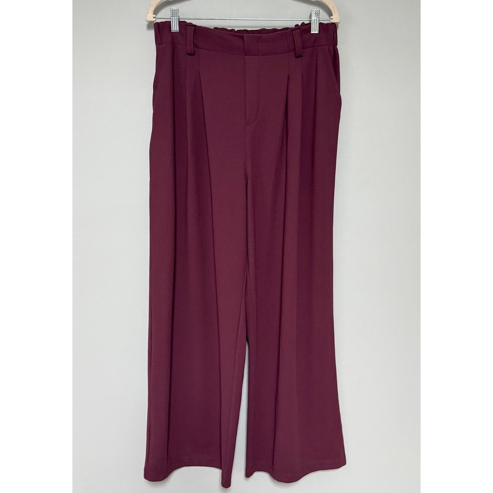Halara Women's Flex High Waisted Pocket Wide Leg Waffle Trousers Plum Size L